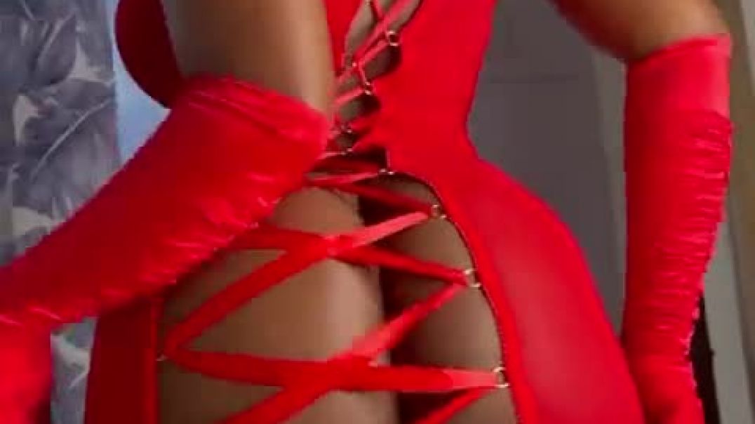 ⁣In red sexy lingerie
